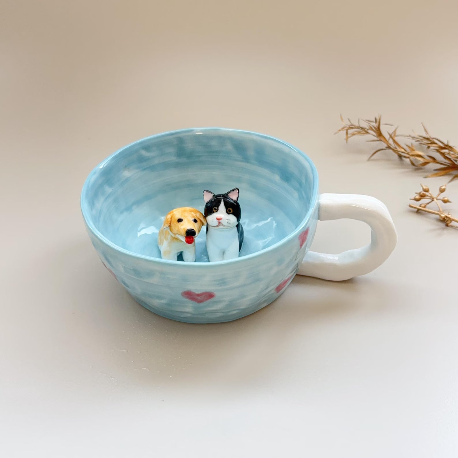 Pet Mug Custom Your idea Handmade Coffee Mug Birthday Gift for Pet Owner Family Gift/Hidden Animal Mug/Custom Cat and Dog Ceramic Mug