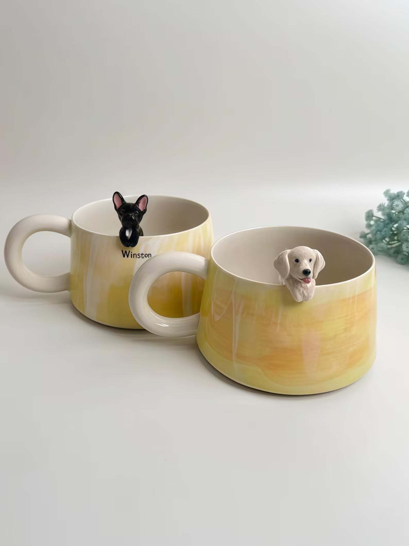 Handmade Pet Portrait Ceramic Cup: Custom Cat & Dog Coffee Mug