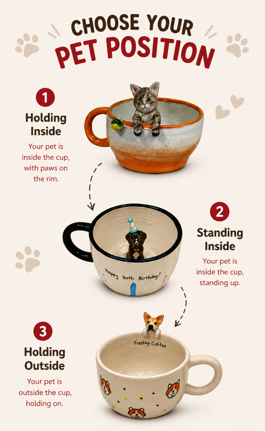 Handmade Pet Portrait Ceramic Cup: Custom Cat & Dog Coffee Mug