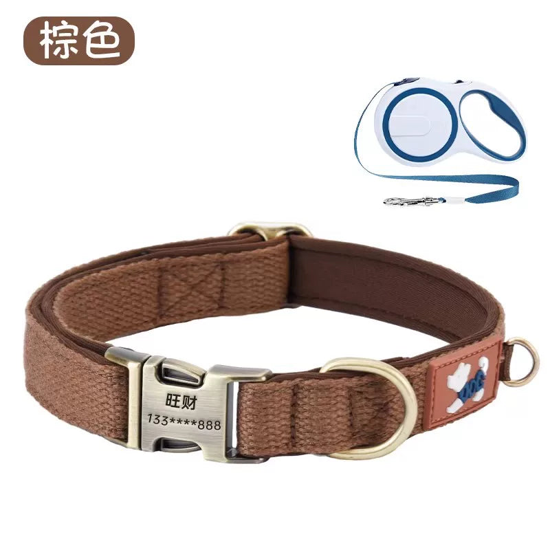 Dog collar can be engraved collar Pet dog neck collar Walking dog collar Large, medium and small dogs go out special anti-lost