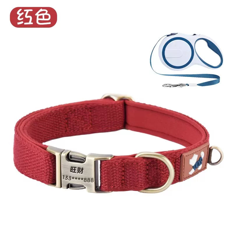 Dog collar can be engraved collar Pet dog neck collar Walking dog collar Large, medium and small dogs go out special anti-lost