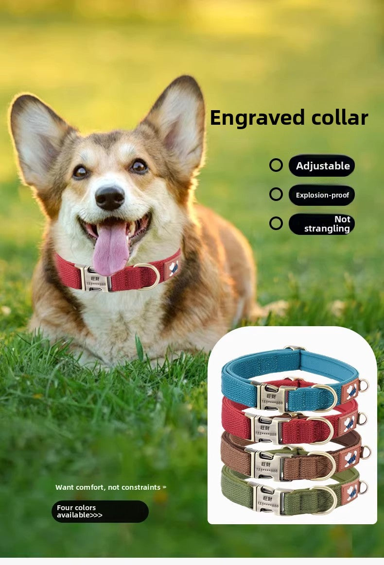 Dog collar can be engraved collar Pet dog neck collar Walking dog collar Large, medium and small dogs go out special anti-lost