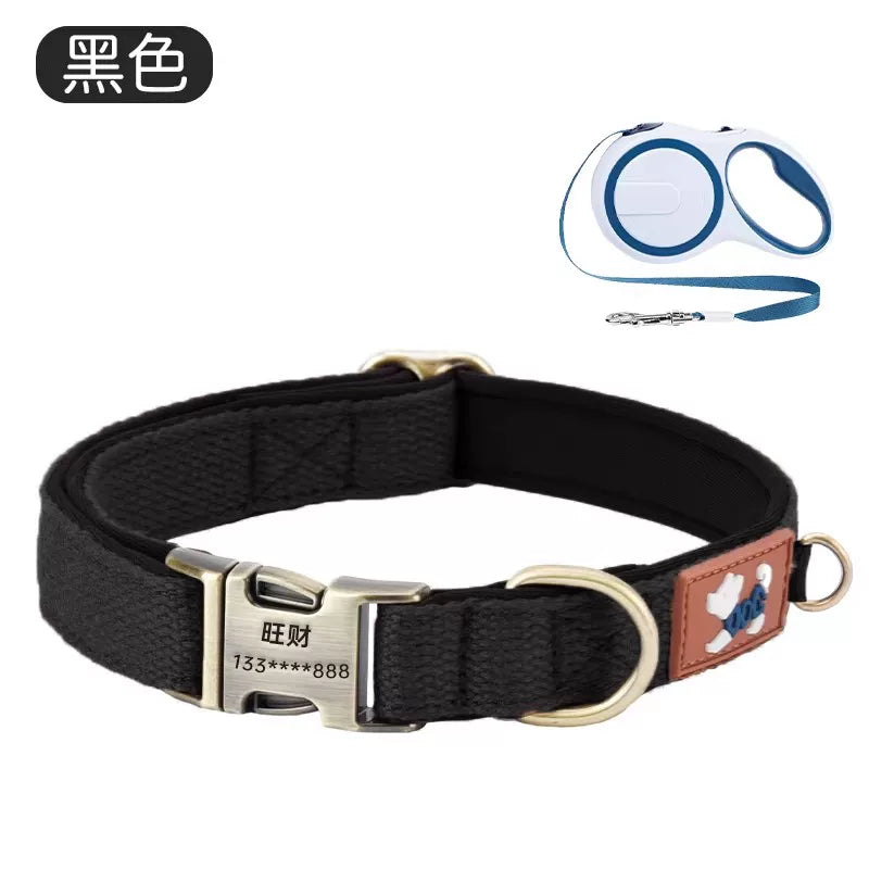 Dog collar can be engraved collar Pet dog neck collar Walking dog collar Large, medium and small dogs go out special anti-lost
