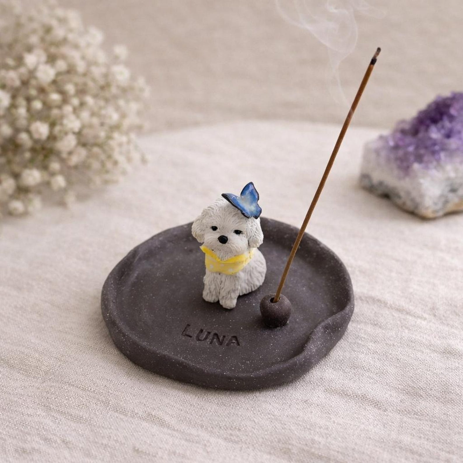 Custom Pet Portrait Incense Holder: Hand-Sculpted Ceramic Dog Memorial