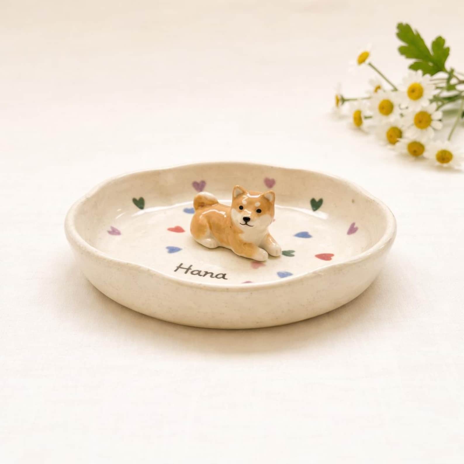 Personalized Ceramic Pet Ring Dish, Custom Heart Jewelry Tray, 3D Dog Figurine