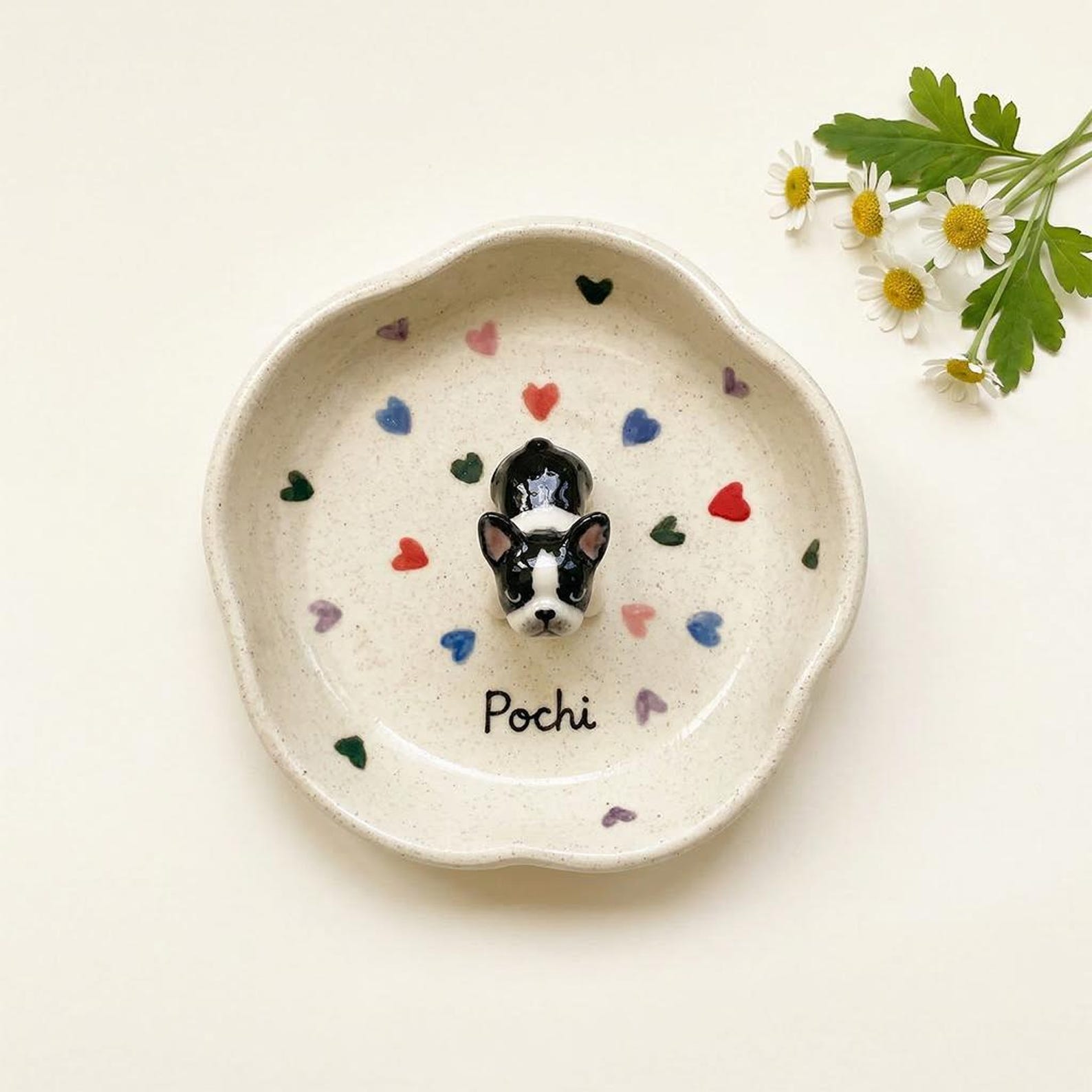 Personalized Ceramic Pet Ring Dish, Custom Heart Jewelry Tray, 3D Dog Figurine
