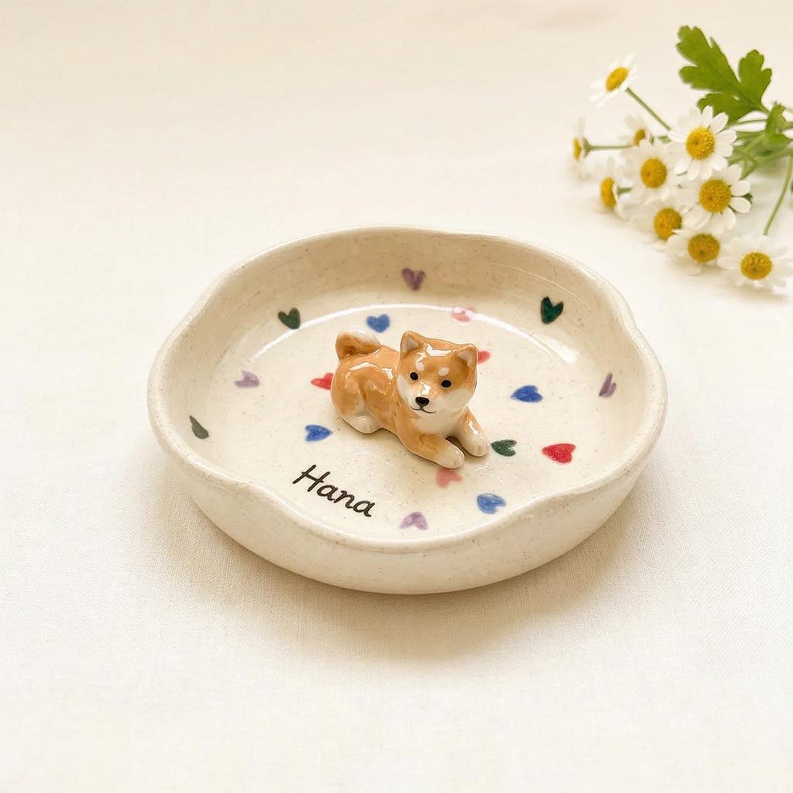 Personalized Ceramic Pet Ring Dish, Custom Heart Jewelry Tray, 3D Dog Figurine