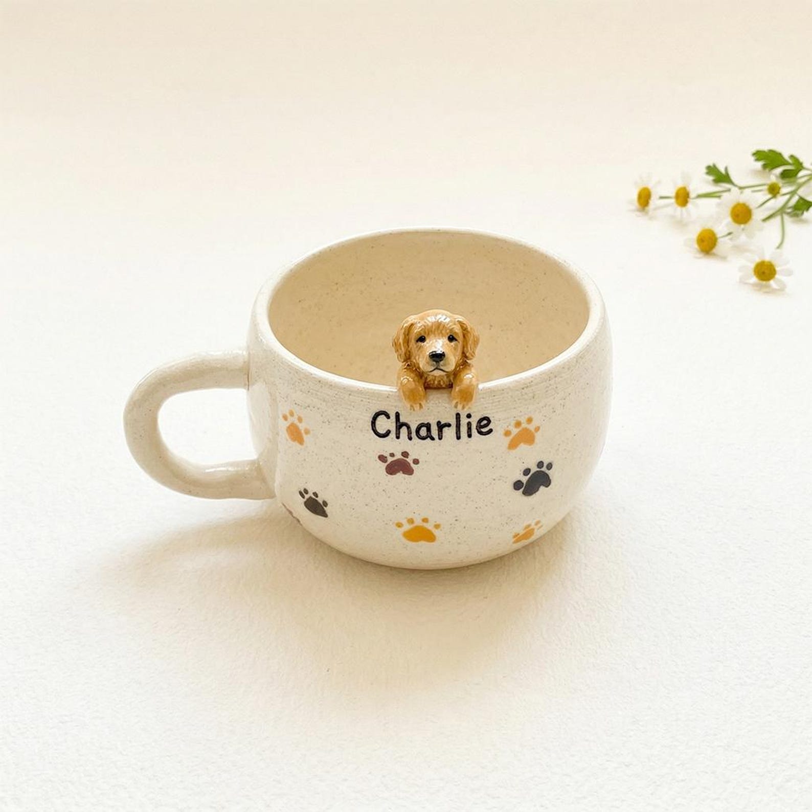 Personalized Ceramic Pet Mug, Peekaboo Dog Cat Design, Custom Name Coffee Cup