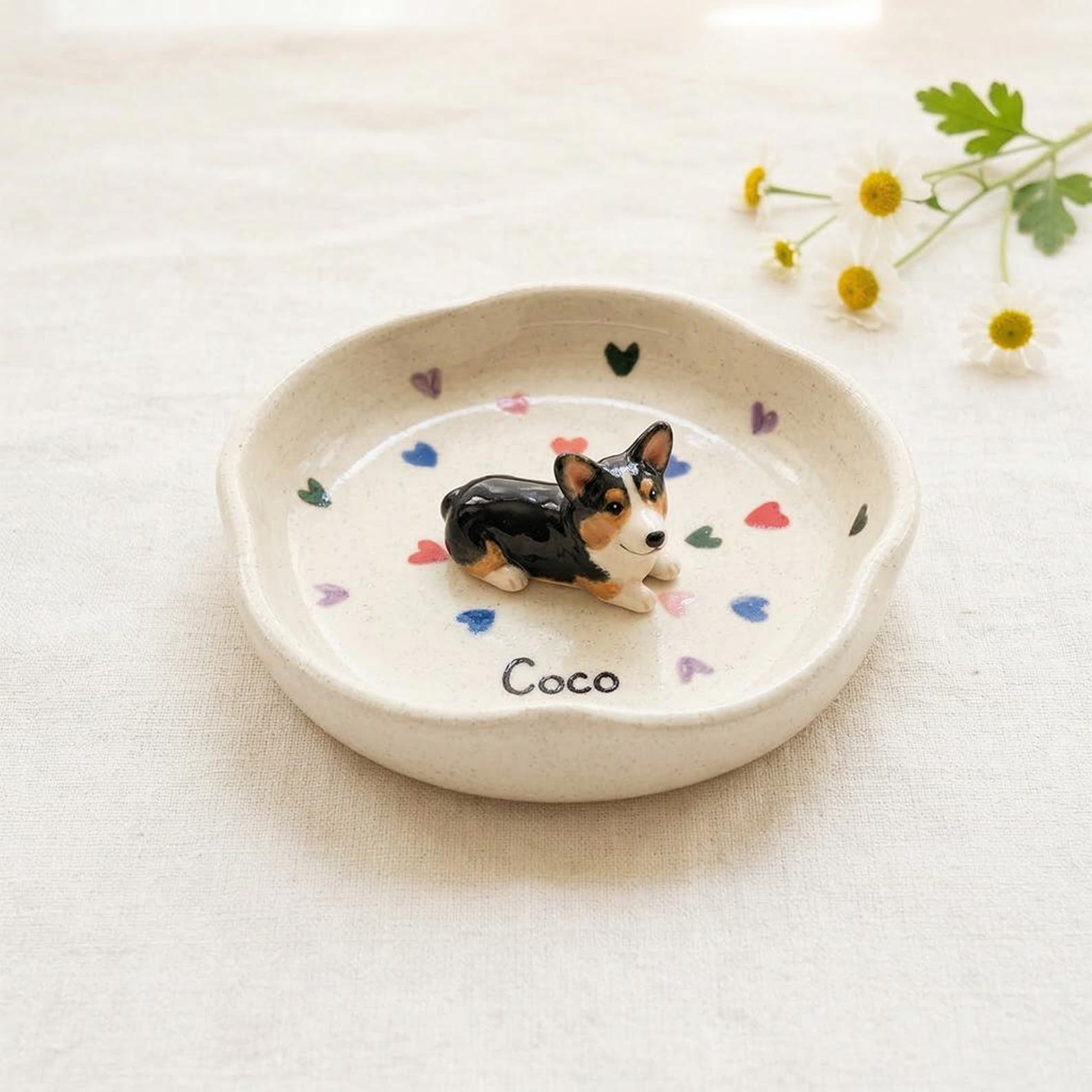 Personalized Ceramic Pet Ring Dish, Custom Heart Jewelry Tray, 3D Dog Figurine