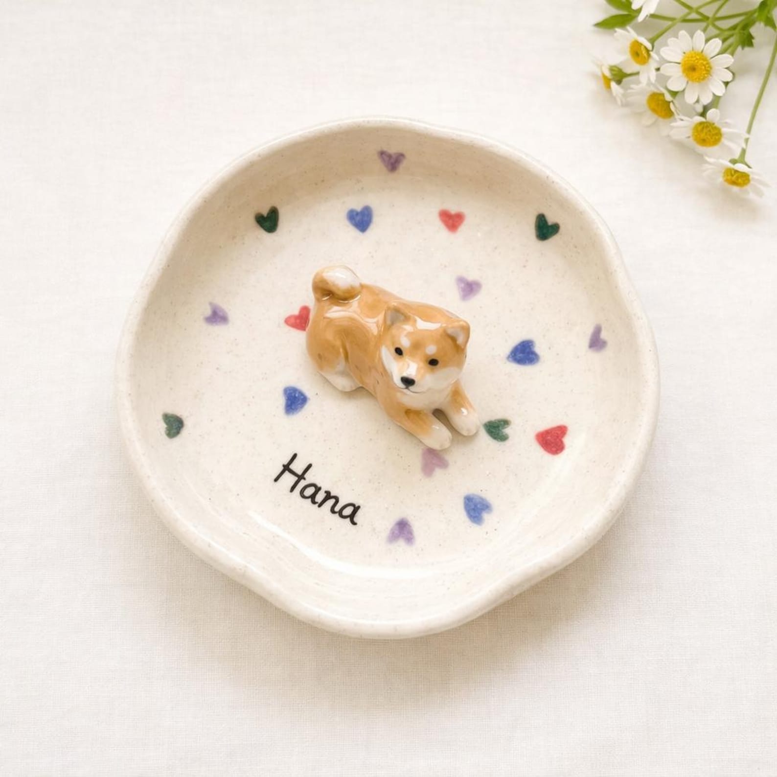 Personalized Ceramic Pet Ring Dish, Custom Heart Jewelry Tray, 3D Dog Figurine
