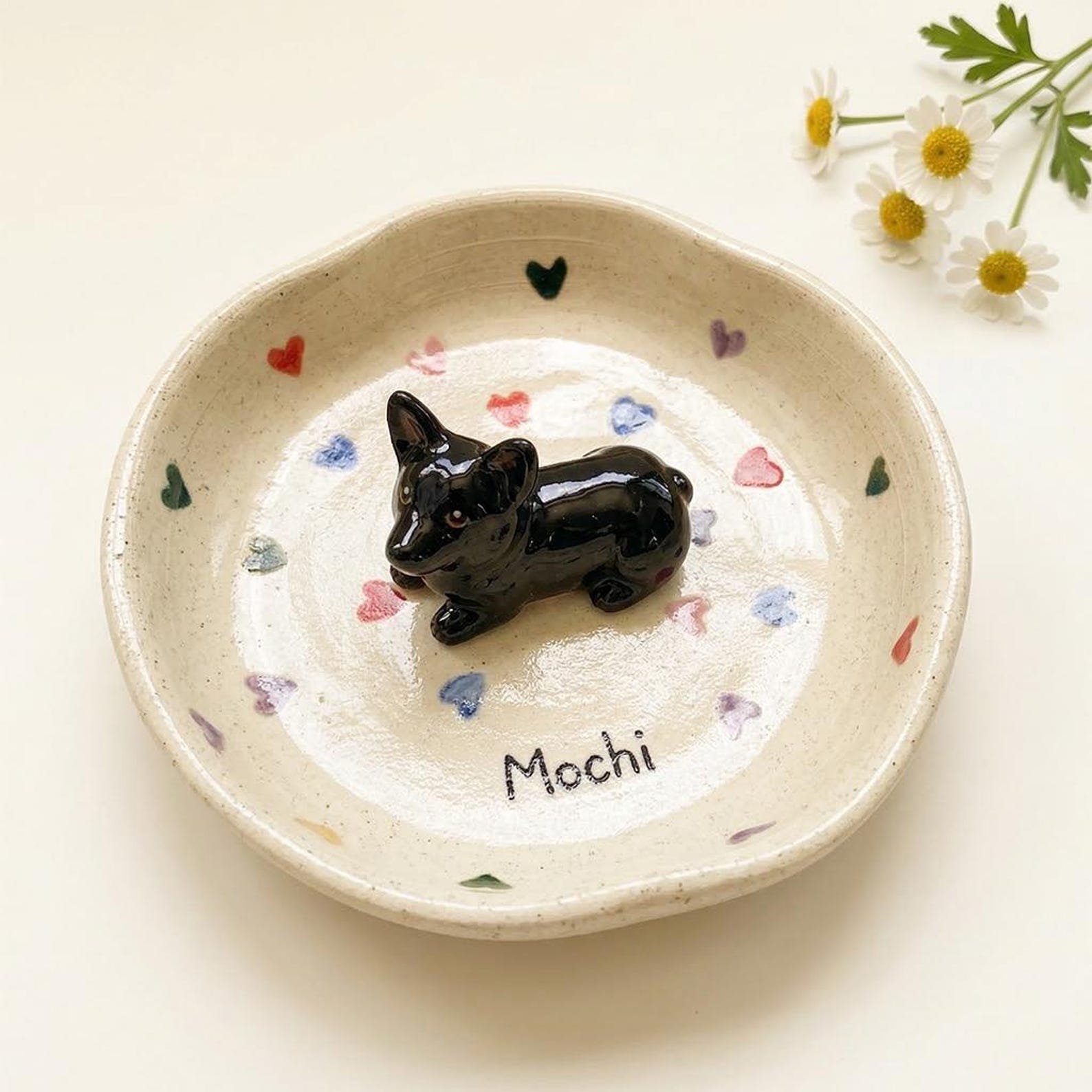 Personalized Ceramic Pet Ring Dish, Custom Heart Jewelry Tray, 3D Dog Figurine