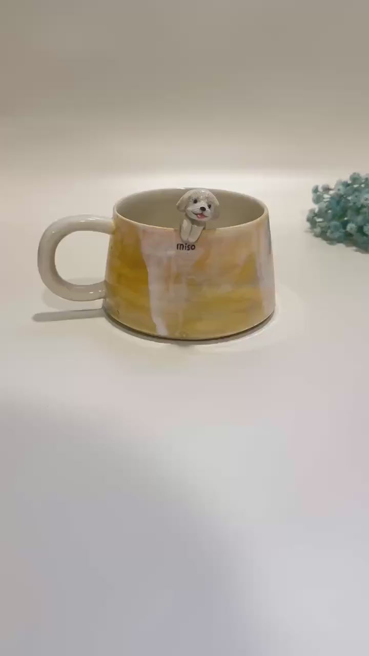 Handmade Pet Portrait Ceramic Cup: Custom Cat & Dog Coffee Mug